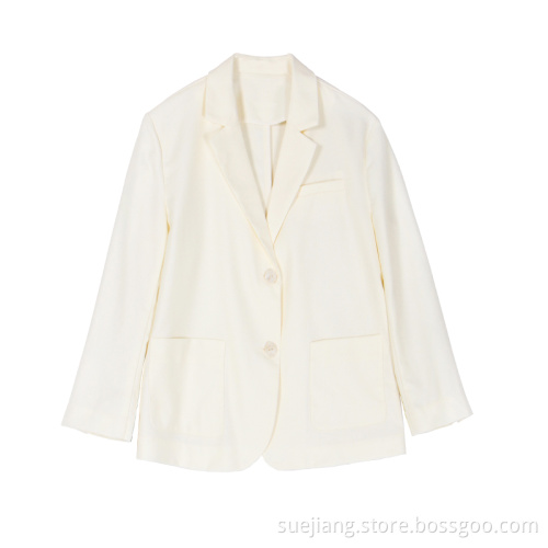 Office Women White Cotton and Hemp Net Suit